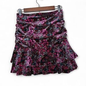 SO Velvet Floral Ruched Mini Skirt With Ruffles Size Medium